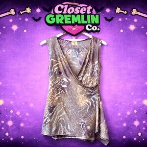 Elegant Brown Patterned Wrap Blouse